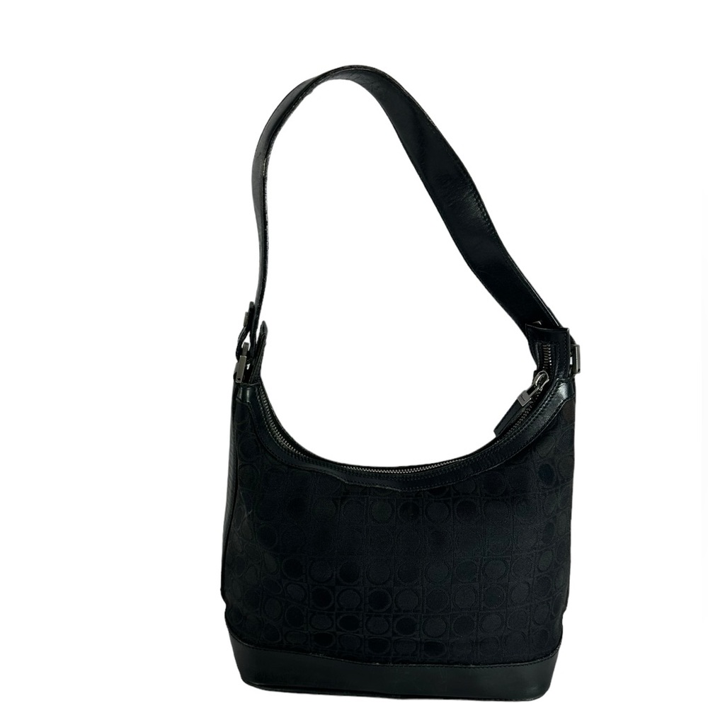 Vintage SALVATORE FERRAGAMO Gancini black canvas and leather shoulder bag logo